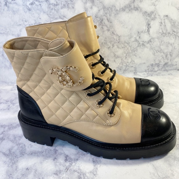 Chanel Calfskin Two Tone Combat Boots 40 - Picture 5 of 10